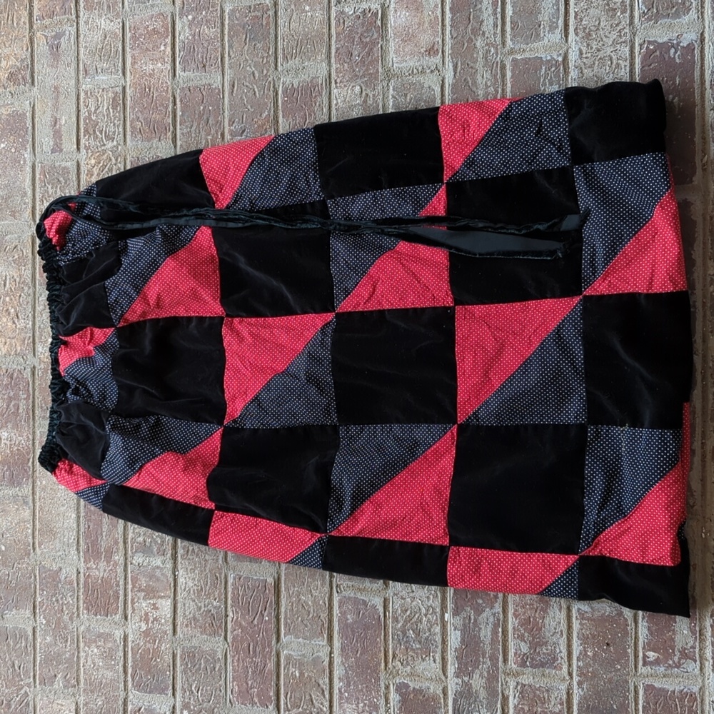 1970s Lord and Taylor Red and Black Velvet Patchwork Skirt